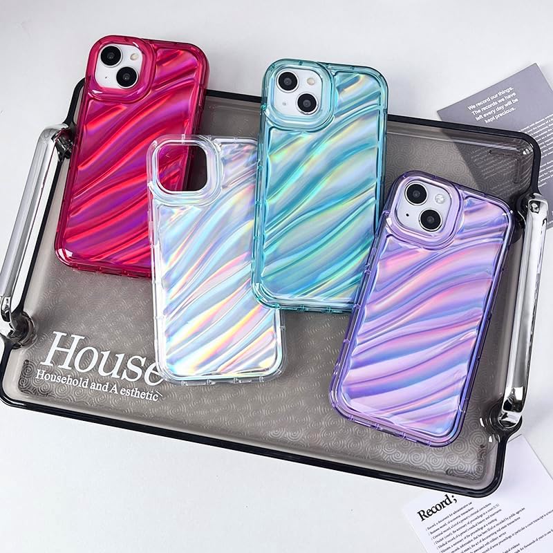 Finyosee Funda compatible con iPhone 13 Pro Max, bonita funda de lujo con diseño de patrón ondulado de agua, diseño holográfico láser de color