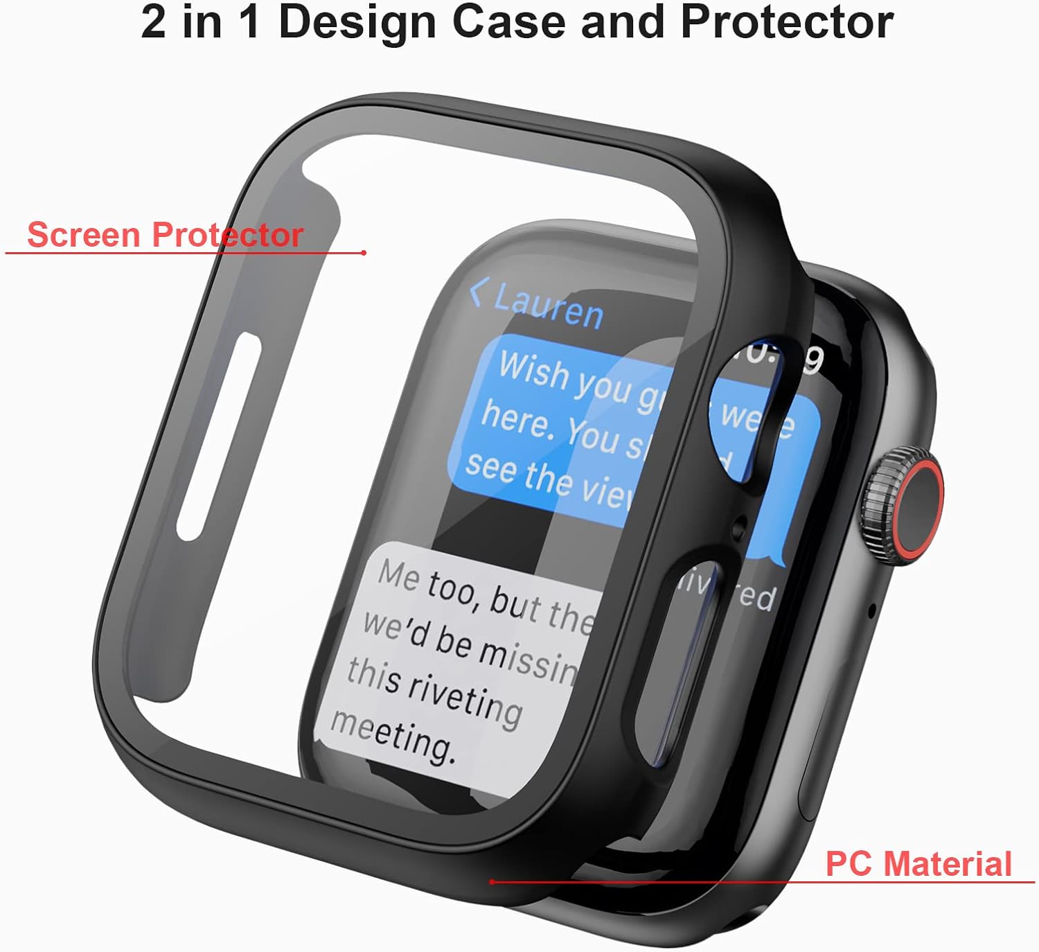 Haojavo Paquete de 5 fundas con protector de pantalla de vidrio templado para Apple Watch Series 9, 8, 7, 1.772 pulgadas, policarbonato duro
