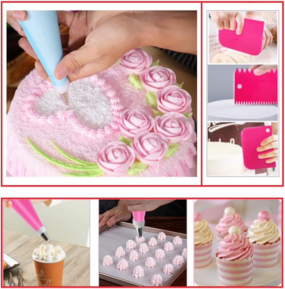 Kit de decoración de pasteles de 90 piezas con tocadiscos para pasteles, nivelador de pasteles, 24 puntas de glaseado numeradas, 2 espátulas, 3
