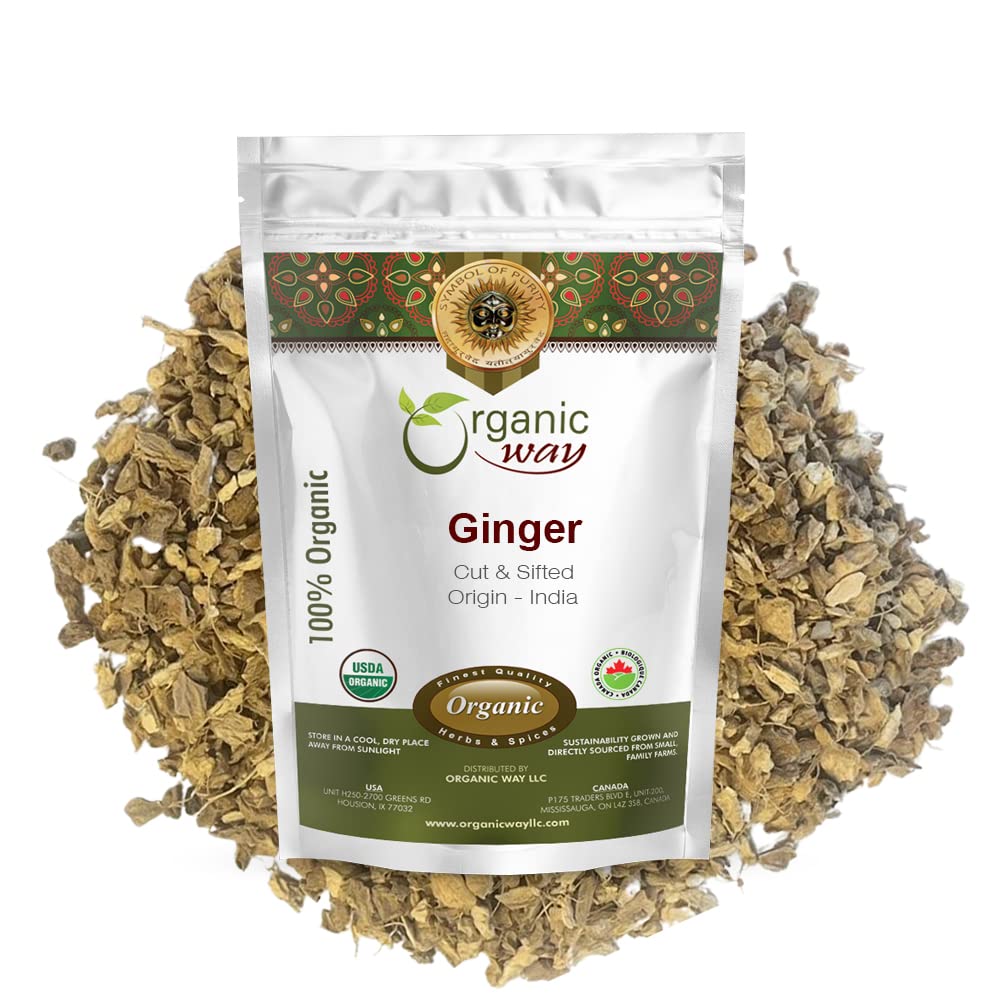 Organic Way Corte y tamizado de raíz de jengibre (Zingiber officinale) – Té de hierbas  Certificado Kosher y USDA  Vegano, sin OMG y sin gluten