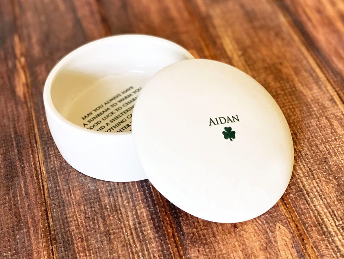Baptism Gift, First Communion Gift or Confirmation Gift – Personalized With Name and Irish Blessing in Green – Round Keepsake Box