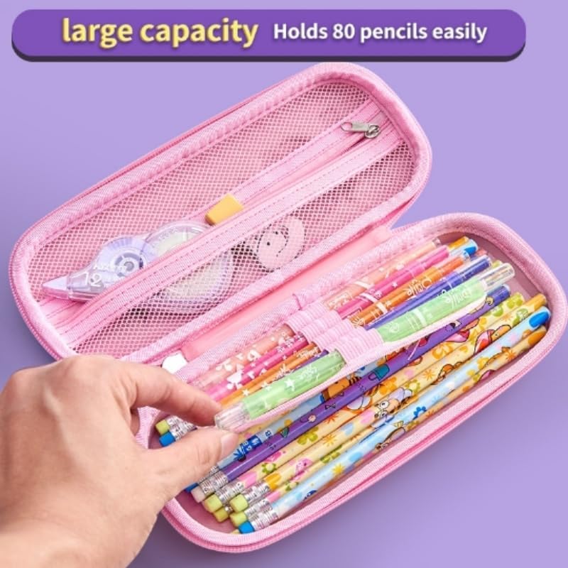 Estuche para lápices 3D para niños, resistente al agua, con compartimentos, estuche para bolígrafos (sirena de pelo morado)