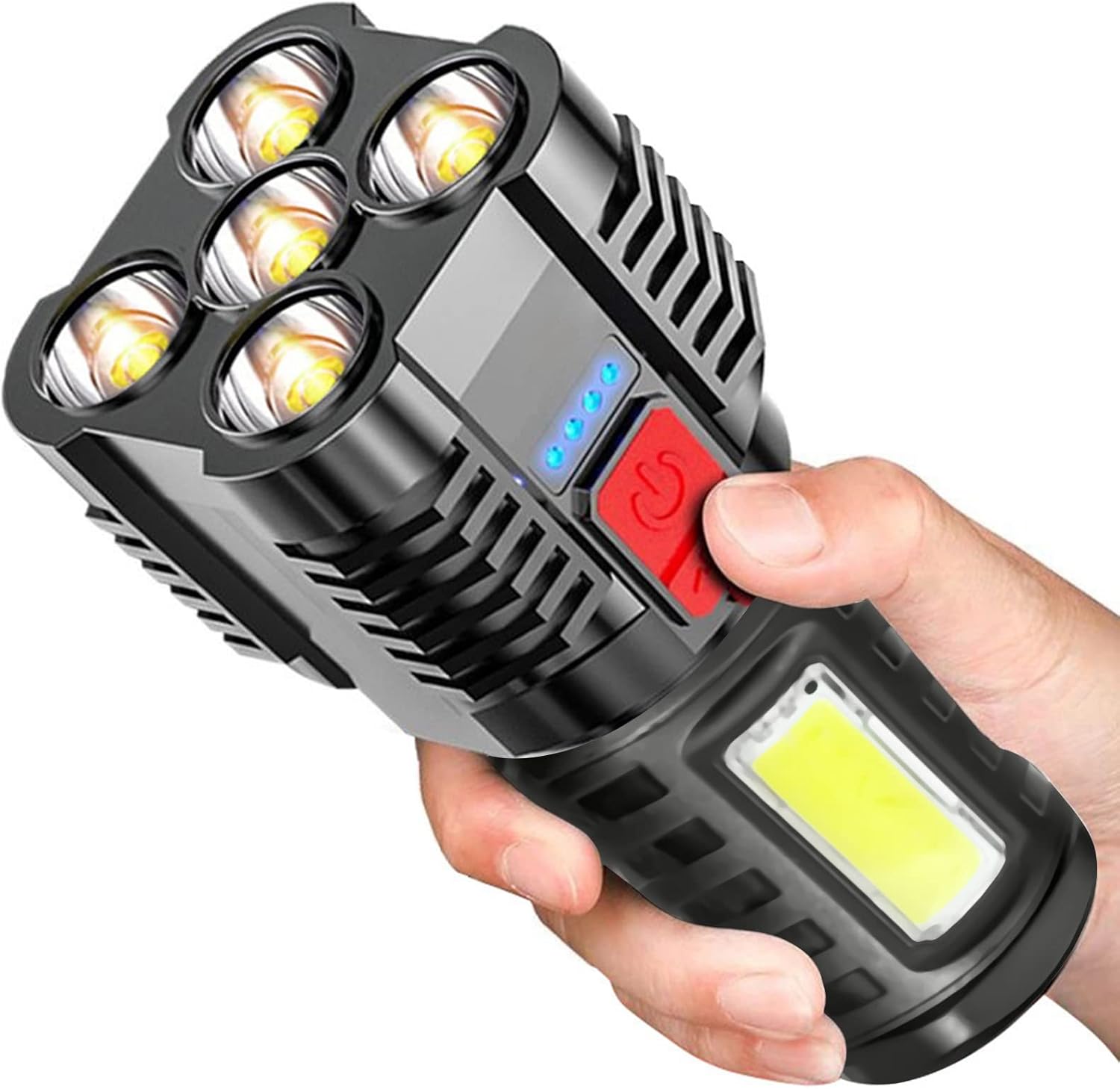 Linterna LED súper brillante recargable para campamento, lámpara de mesa, 4 modos con luz de trabajo COB, IPX6 impermeable, potente luz de flash de