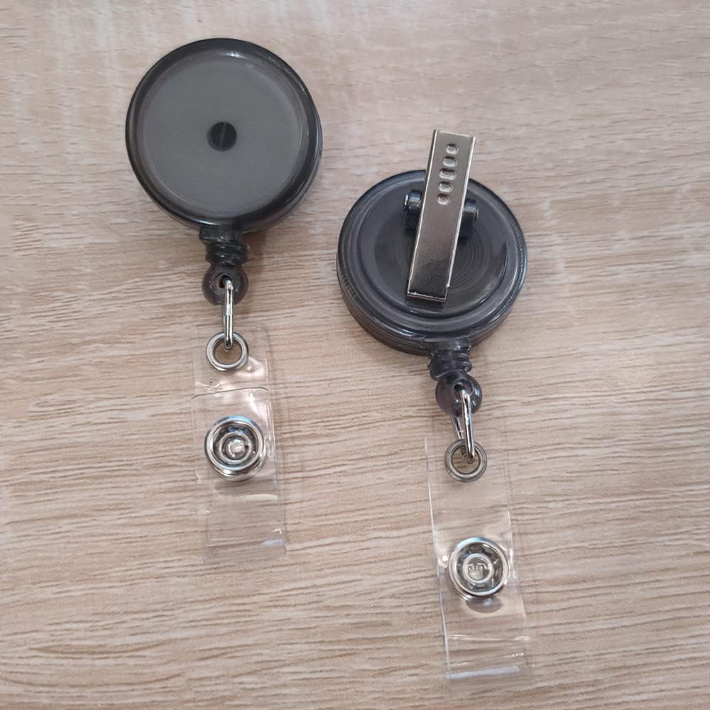 SACRNASI – Paquete de 50 carretes retráctiles para tarjetas de identificación, carretes retráctiles de alta calidad negros transparentes con clip