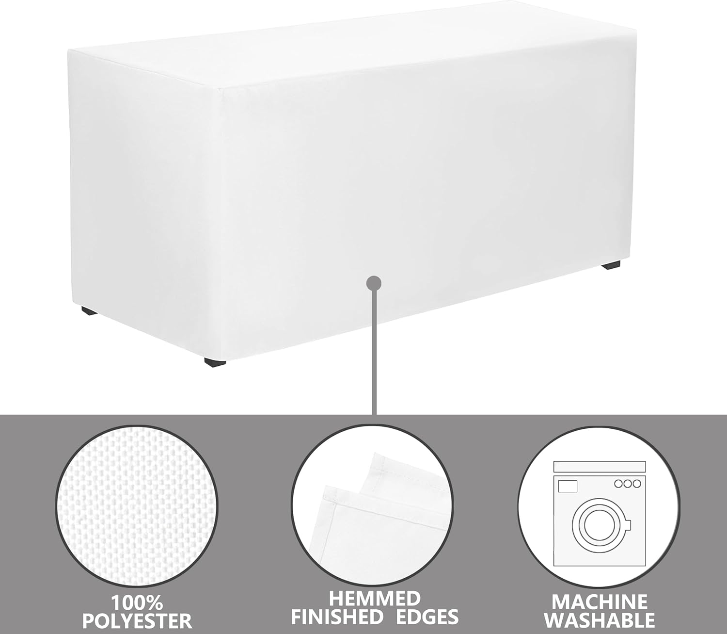 Paquete de 2 manteles de color blanco ajustables de 48 x 24 pulgadas, manteles rectangulares para mesa de 4 pies en poliéster lavable, mantel de 4