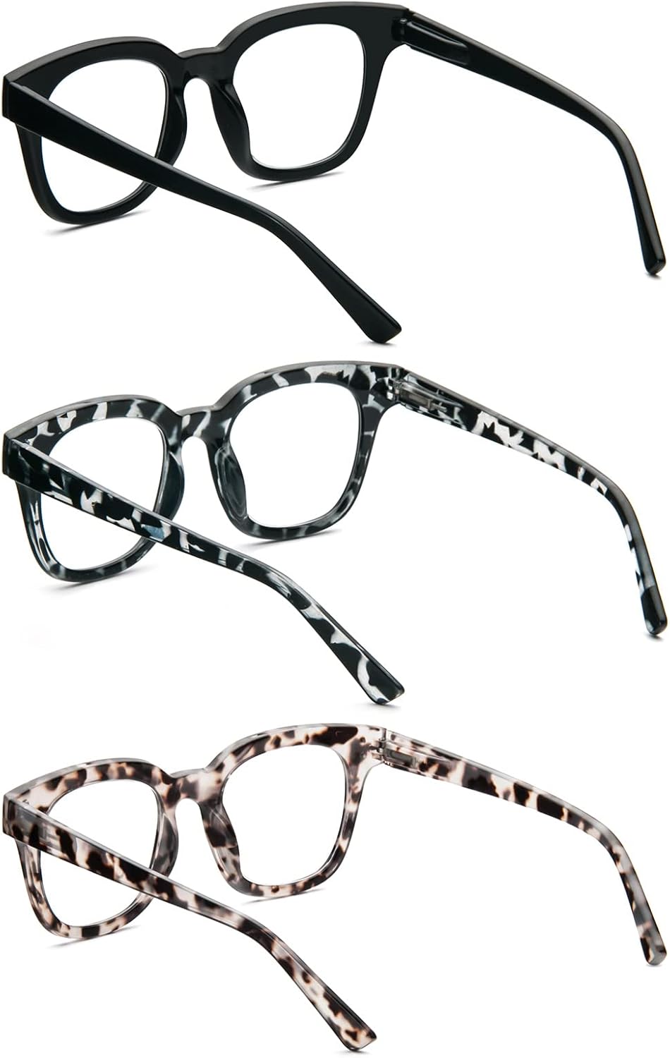 MMOWW Oversized Square Reading Glasses Fashion Cute Blue Light Blocking Computer Readers for Women 3 Pack