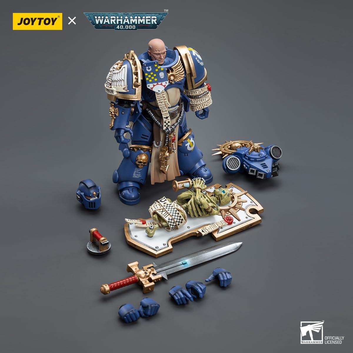 HiPlay JoyToy Warhammer 40K Ultramarines Primaris Capitán con escudo de reliquia y espada de poder a escala 118 Figura de acción coleccionable