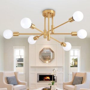 Biewalk Lámpara de araña Sputnik moderna, lámpara de techo de 6 luces de mediados de siglo, lámpara Sputnik para dormitorio, comedor, cocina, Biewalk Lámpara de araña Sputnik moderna, lámpara de techo de 6 luces de mediados de siglo, lámpara Sputnik para dormitorio, comedor, cocina,