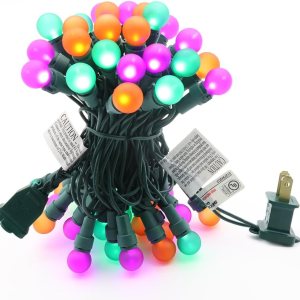 Guirnalda de luces de Halloween naranja, morado y verde, 50 luces LED, 13.5 pies, certificación UL, G15, luces multicolor para Halloween al aire Guirnalda de luces de Halloween naranja, morado y verde, 50 luces LED, 13.5 pies, certificación UL, G15, luces multicolor para Halloween al aire
