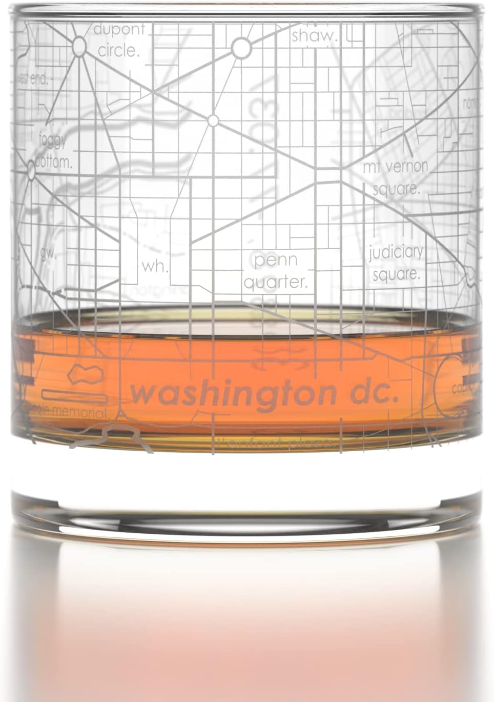 Well Told Vaso grabado de Washington DC Map Rocks, vidrio de whisky antiguo (11 onzas, transparente), regalo para los amantes del whisky