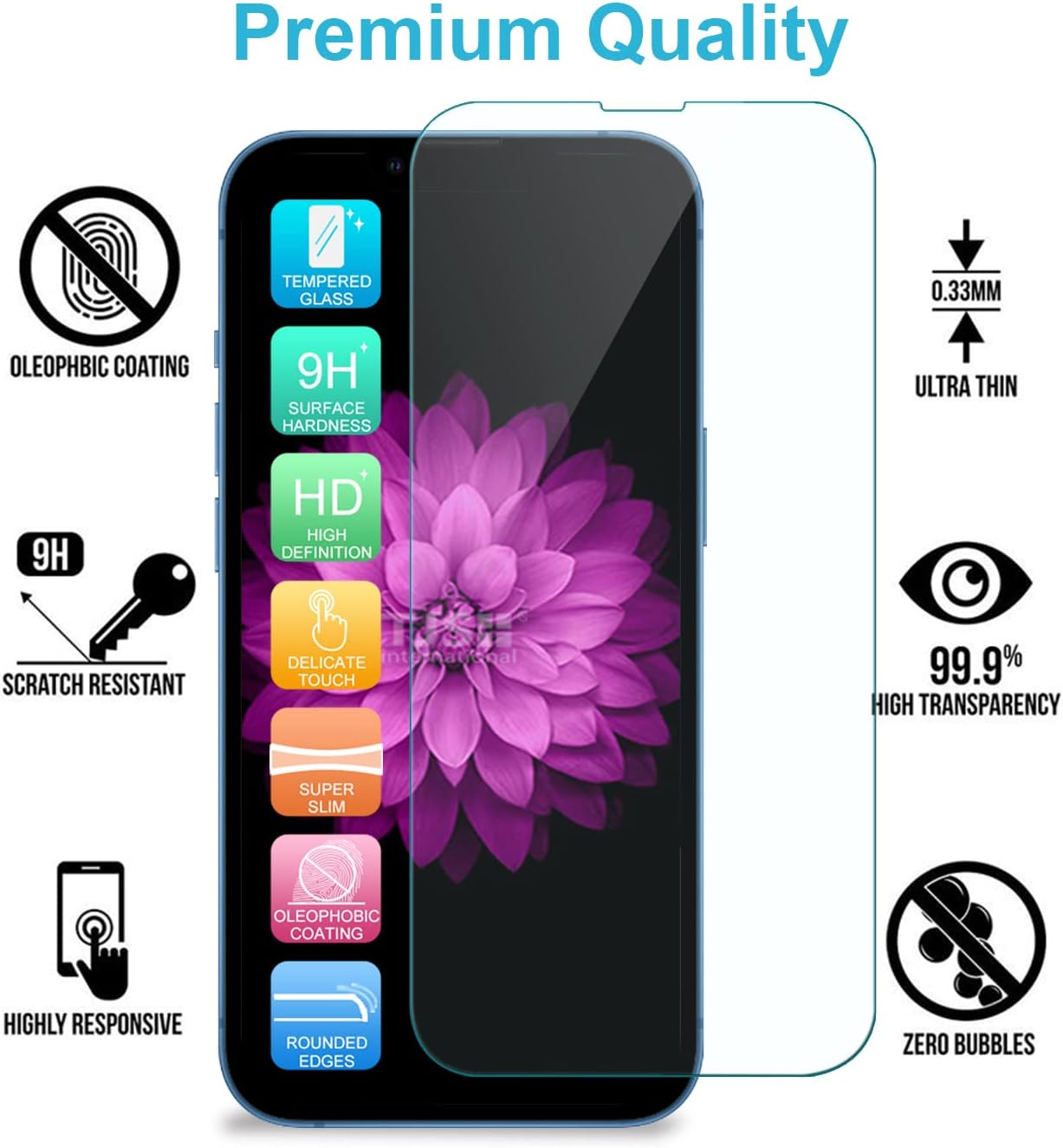 TJS Funda compatible con iPhone 13 Pro Max, con protector de pantalla de vidrio templado, resistente, resistente, a prueba de golpes, protección de