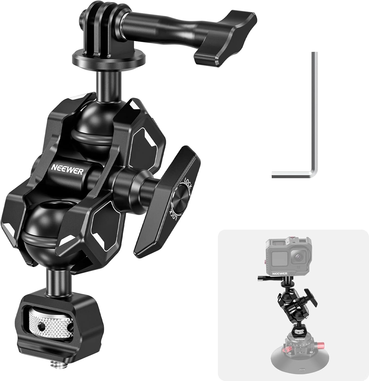 NEEWER Soporte de brazo mágico para Hero 12 11 10 Osmo Action 4 3 One X3 GO3, adaptador de brazo articulado con tornillo de 14 pulgadas para montaje