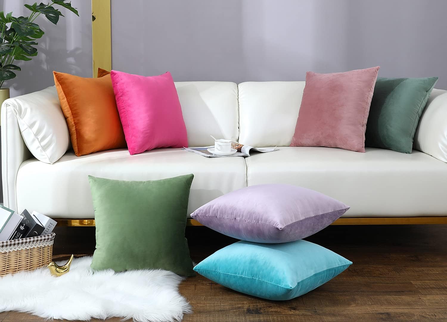 mixeoo Comfy – Juego de 2 fundas de almohada cuadradas de terciopelo sólido súper suaves, decoración del hogar para sofá y sofá, juego de 2, 18 x 18