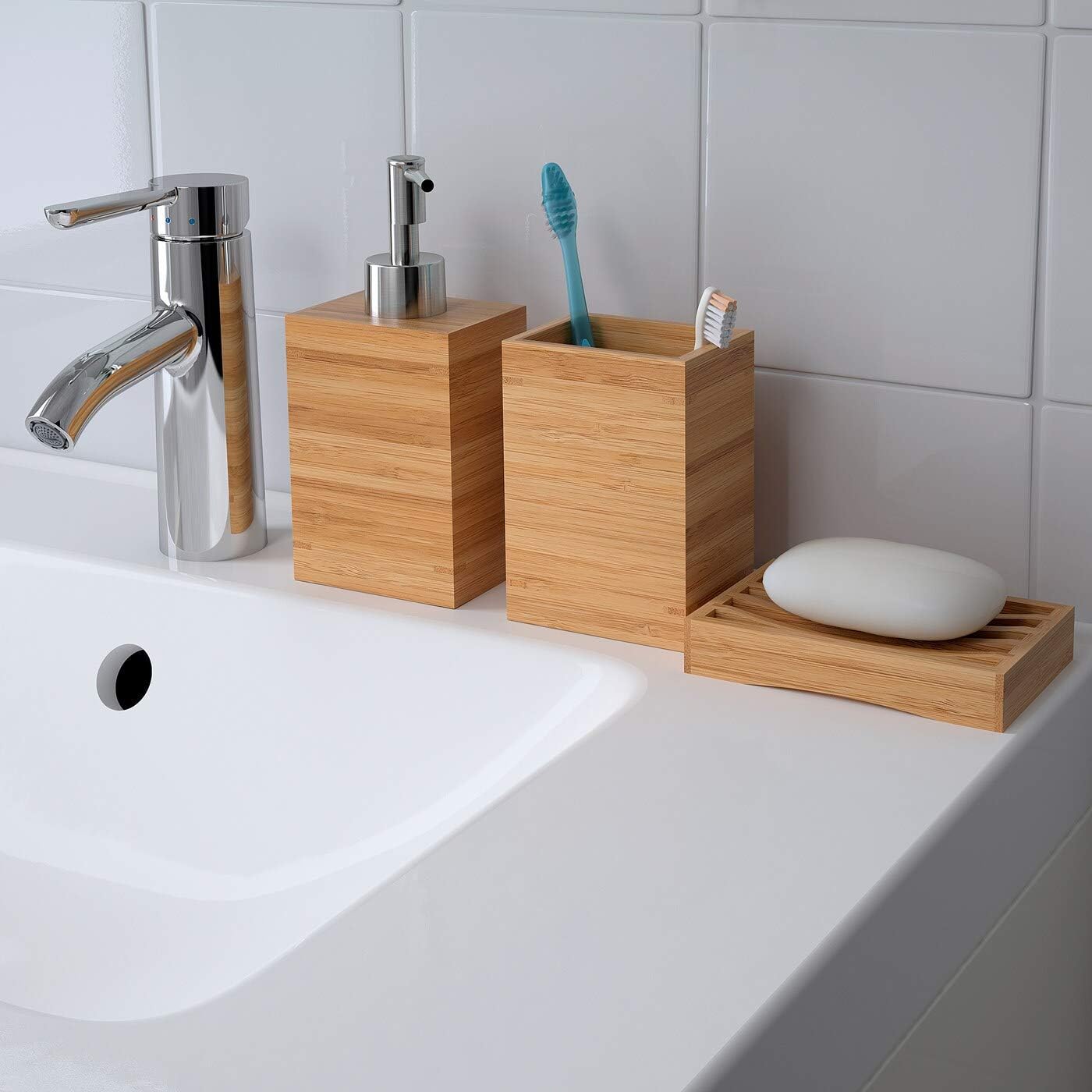 IKEA NEW DRAGAN Porta cepillos de dientes, bambú”