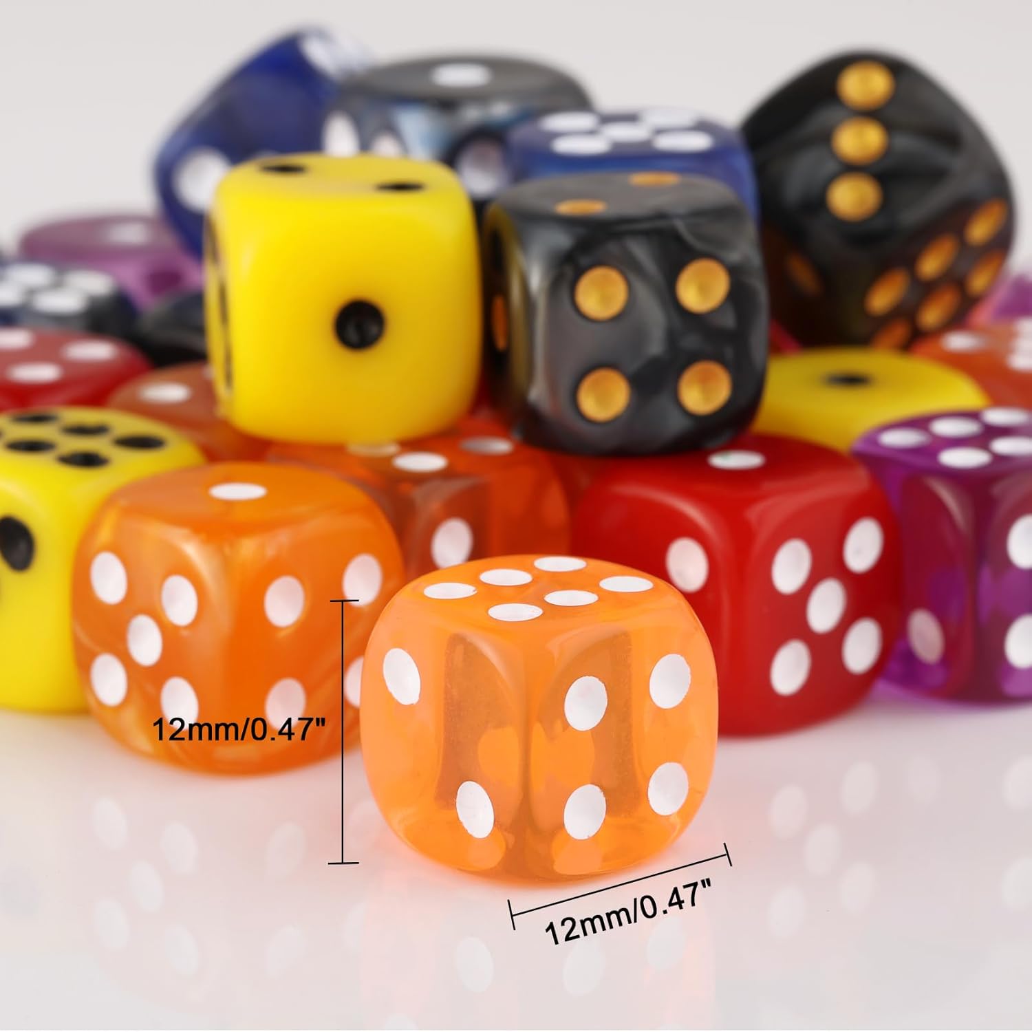 Juego de dados de 36 piezas de 0.472 pulgadas, 6 caras, juego de dados D6 de colores translúcidos, dados estándar de 6 caras para juegos de mesa,