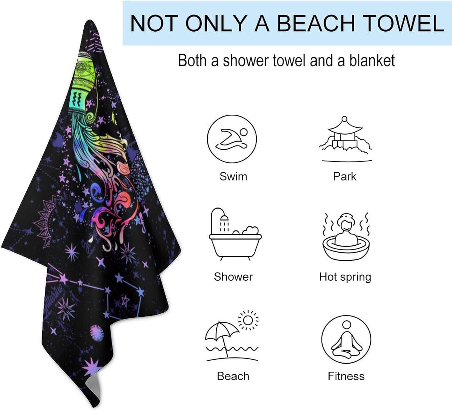 Aquarius – Toalla de baño con signo del zodíaco, toalla de baño para piscina, natación, campamento al aire libre y deportes, toallas de