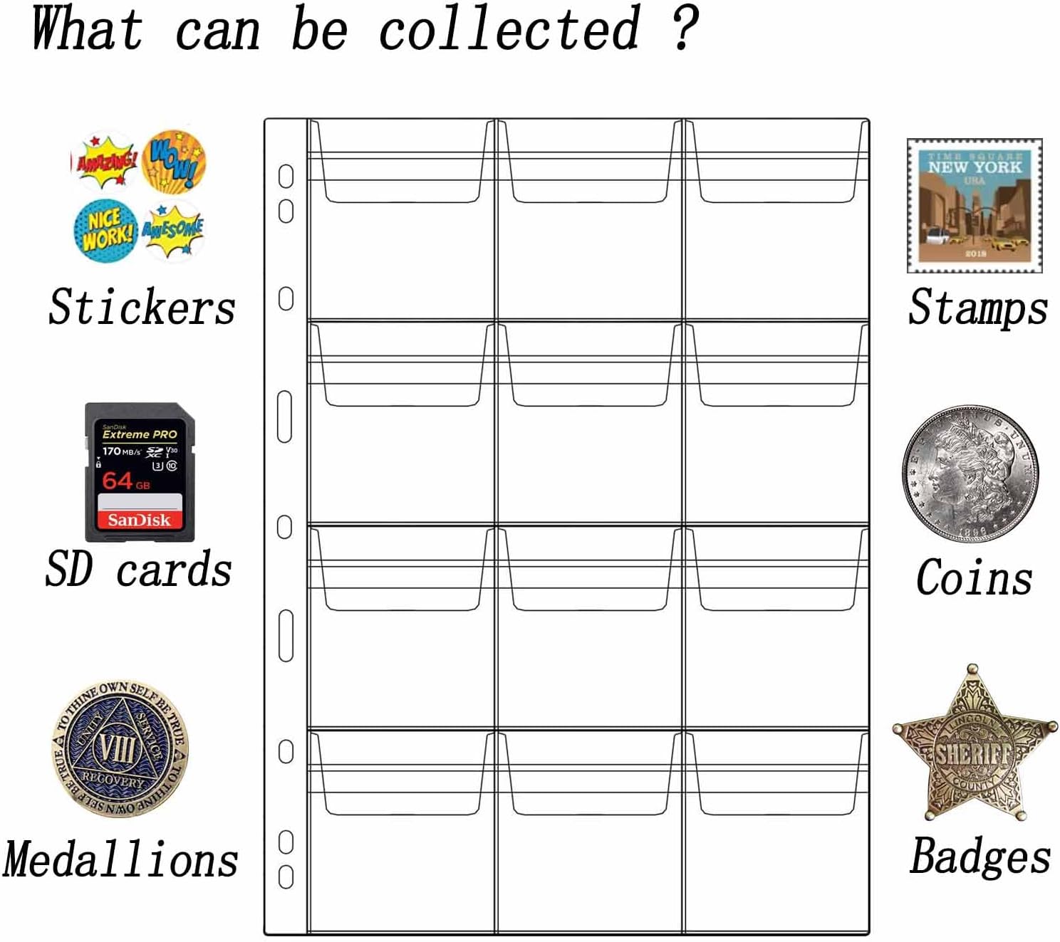 20 hojas de páginas de suministros para colección de monedas, páginas estándar de 9 agujeros para colección de monedas para colección de monedas (12