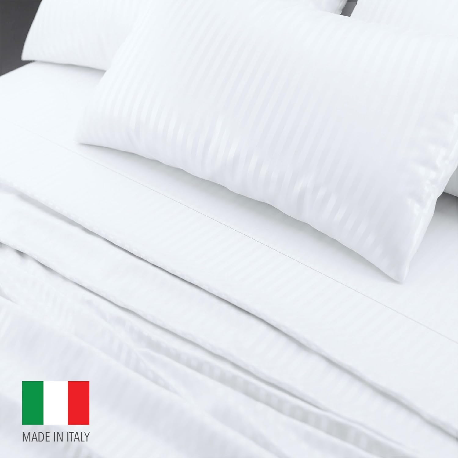 Pereti Juego de sábanas de tamaño individual de fabricación italiana, sábanas 100% algodón, juego de sábanas de satén de fibra larga, juego de