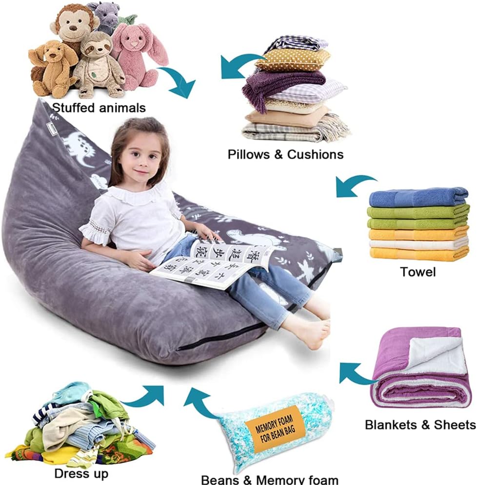 Bchway Family Funda para puf de almacenamiento de animales de peluche, bolsa de puf de animales de peluche para niños y adolescentes, súper suave y