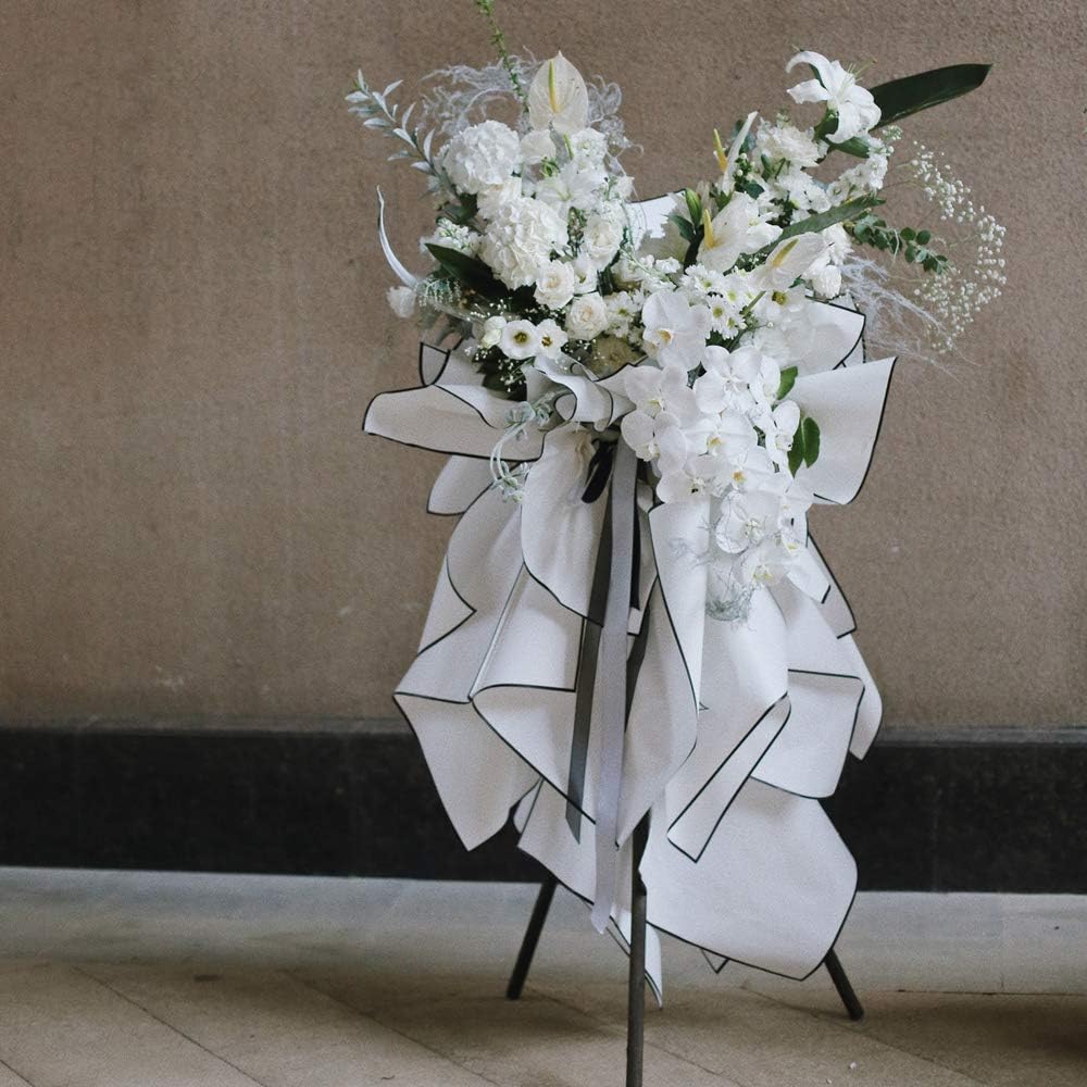 BBJ WRAPS Papel de regalo de flores coreanas, marco blanco y negro mate para suministros de floristería, 23.6 x 23.6 pulgadas, 20 hojas
