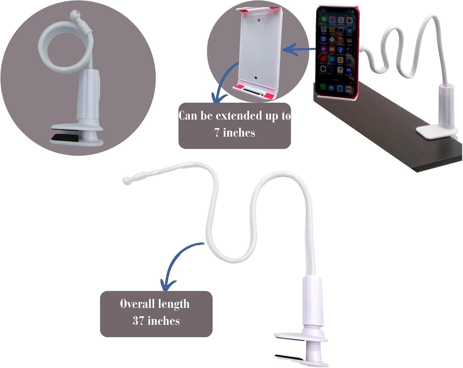 Soporte para teléfono celular, soporte universal flexible de cuello de cisne de brazo largo para escritorio, cama, compatible con iPhone 14 Plus Pro