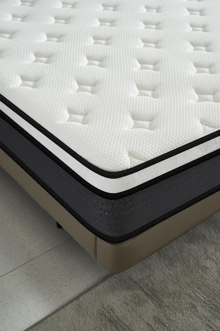 Container Furniture Direct Colchón híbrido tamaño Queen de 10 pulgadas en una caja, cojín de cama con diseño transpirable e hipoalergénico, firmeza