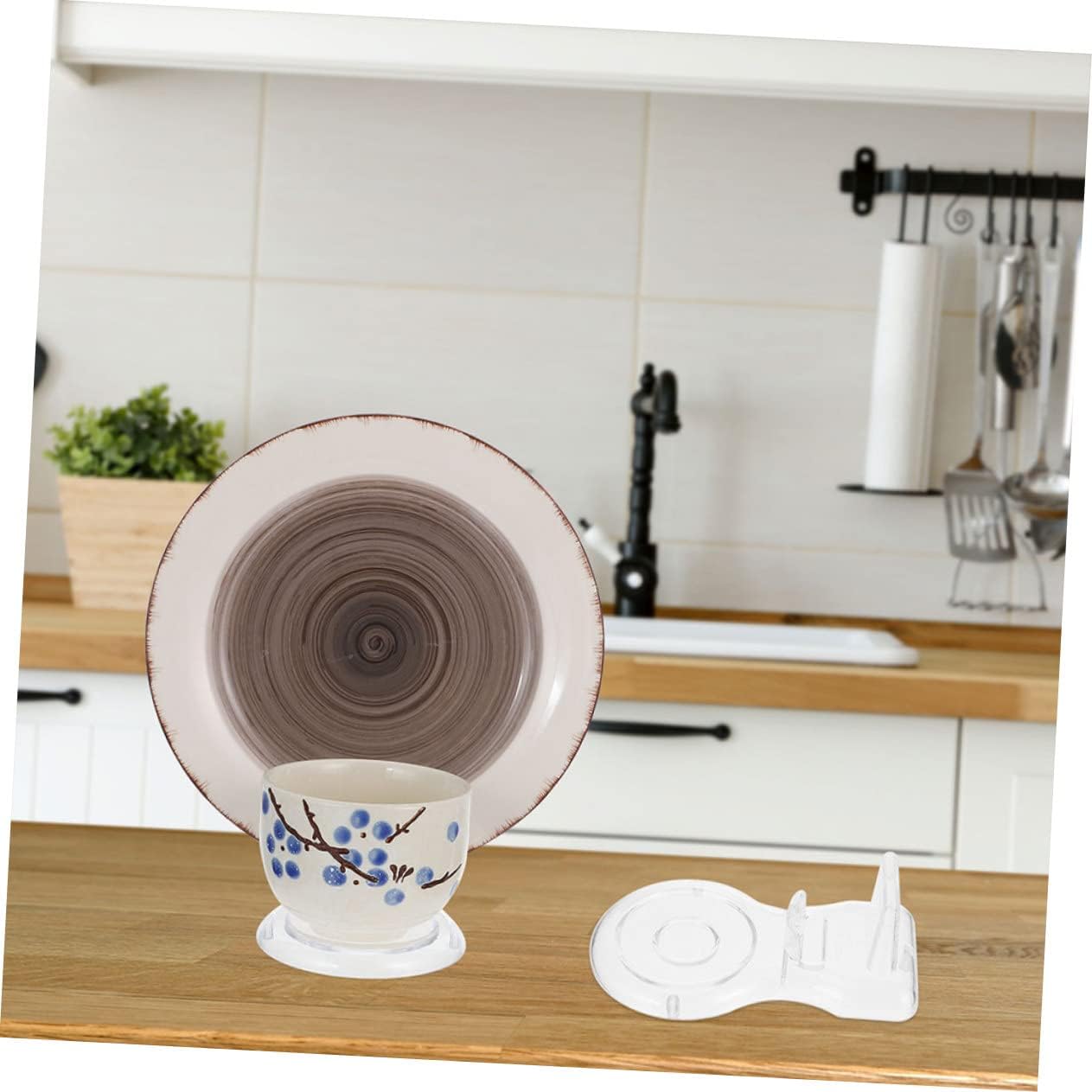 ORFOFE Soporte para platos, taza de café, taza de café transparente, 2 piezas, soporte de exhibición de platos, tazas y platillos acrílico