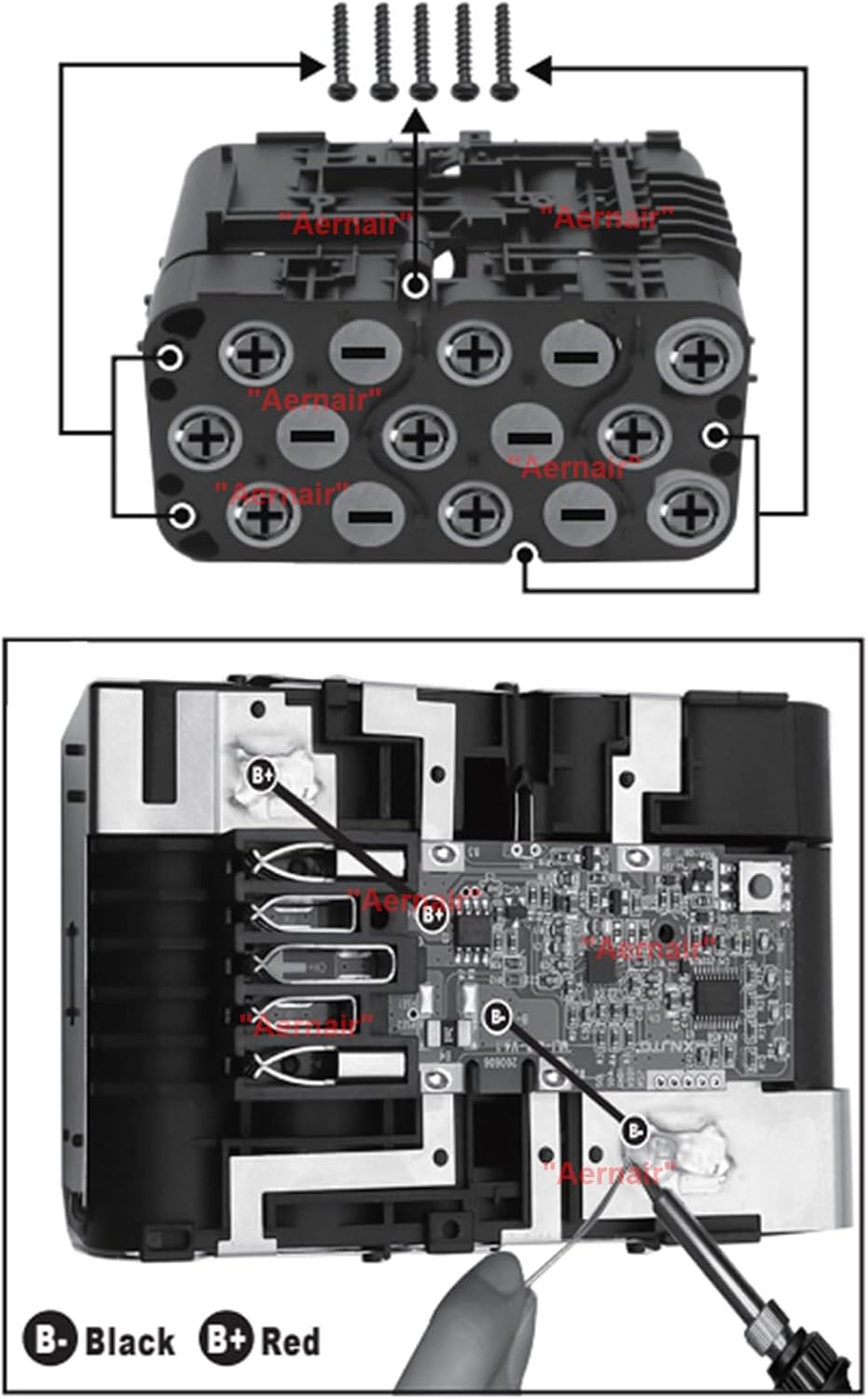 Aernair 7Ah 8Ah 9Ah 15 * 18650 piezas de repuesto para batería Milwaukee M18 18v, carcasa de batería rota Kit de reparación de batería con placa de