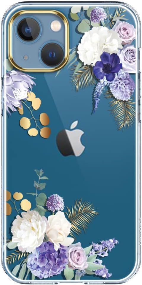 luolnh Funda compatible con iPhone 13 con flores, para mujeres femeninas, a prueba de golpes, transparente, patrón floral, carcasa trasera dura para