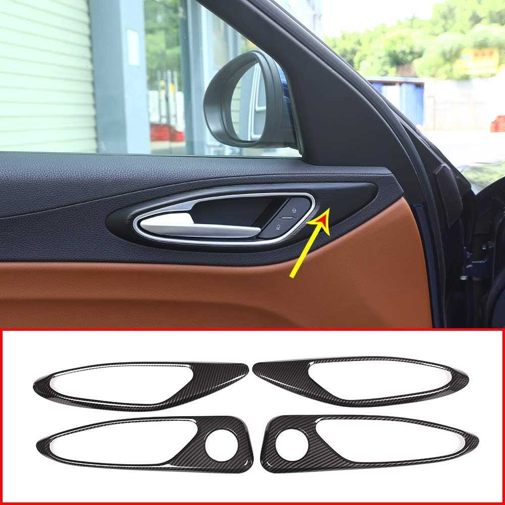 YIWANG Cubierta de marco de manija de puerta interior de automóvil ABS 4 piezas para Alfa Romeo Giulia 2016-2020 Accesorios de automóvil (fibra de