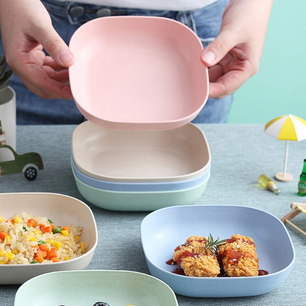 Juego de 4 cuencos cuadrados para cereales, cuencos pequeños de plástico para cocina, cuencos poco profundos de 6 pulgadas para sopa, ensalada,