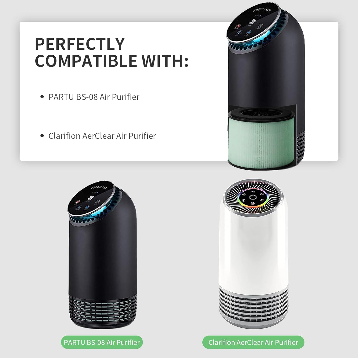 SAKEGDY Paquete de 2 filtros HEPA BS-08 de repuesto, compatible con PARTU BS-08Purificador Clarifion AerClear, sistema de filtración 3 en 1 que
