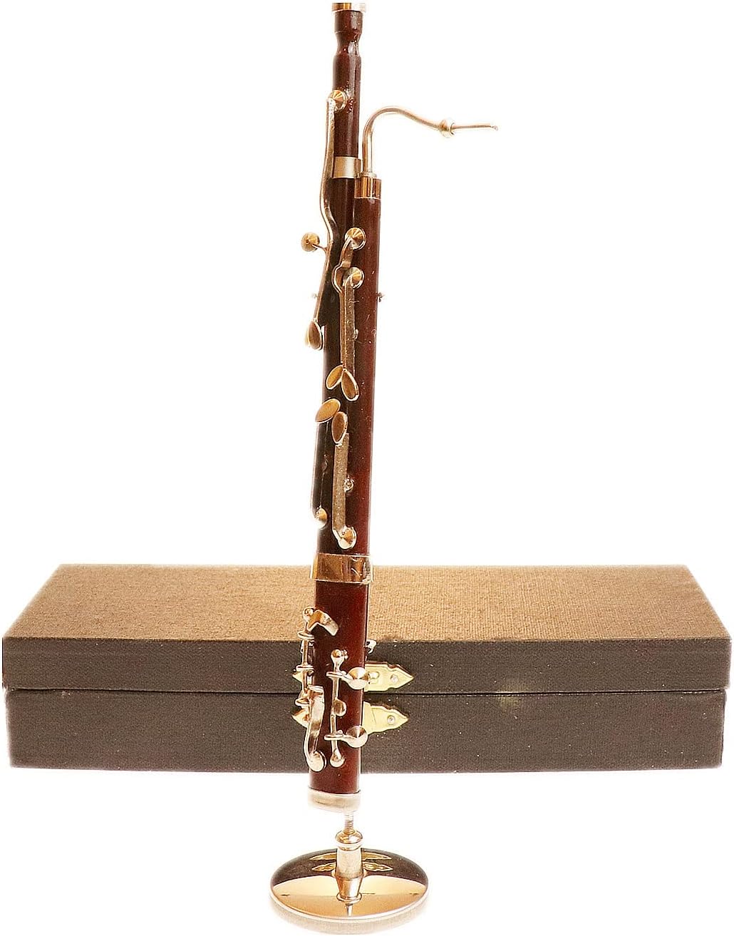 Fagot en miniatura con soporte y estuche, mini instrumento musical réplica de fagot, figuras coleccionables, accesorios para casa de muñecas, modelo
