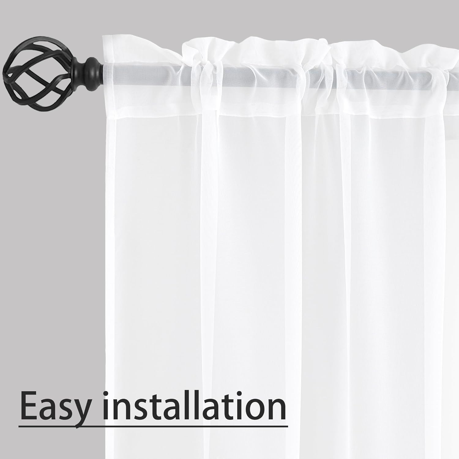Karseteli 2 paneles de cortinas semitransparentes de gasa blanca de 84 pulgadas de largo, con bolsillo para cortinero, tratamiento de ventana para