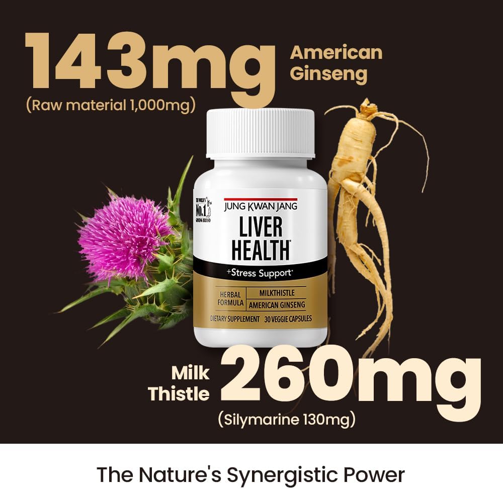 JungKwanJang Suplemento de salud hepática con cardo mariano 260 mg (silimarina) y ginseng americano 1,000 mg – Desintoxicación del hígado graso y