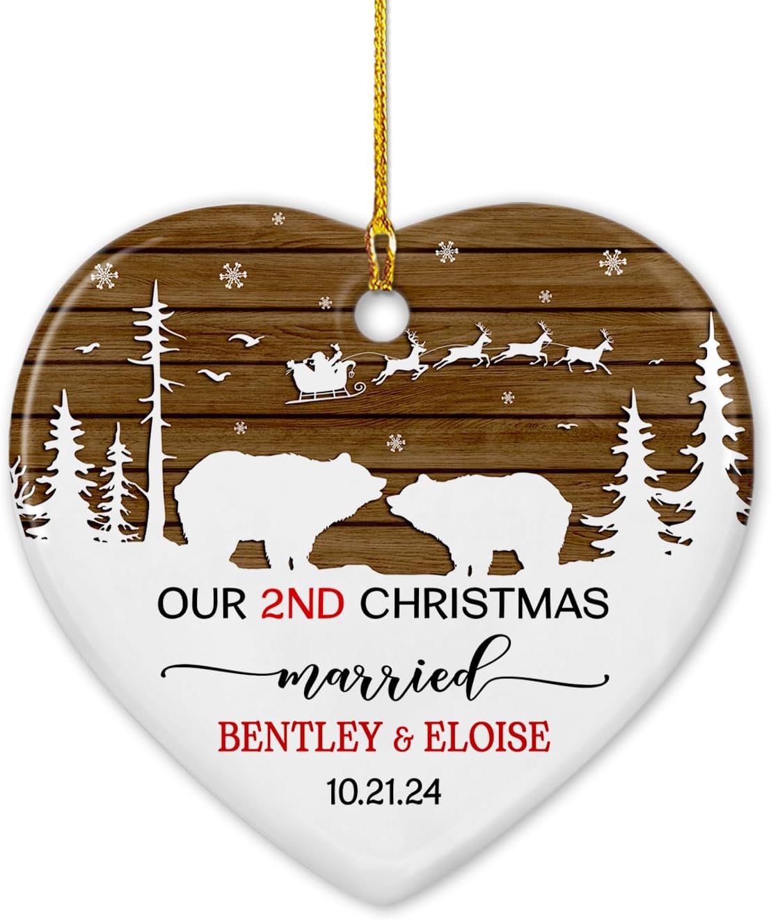 Adorno de cerámica para casados de 2 Navidad, Navidad 2023, adorno personalizado de nuestra segunda Navidad para casados, regalo para pareja, oso