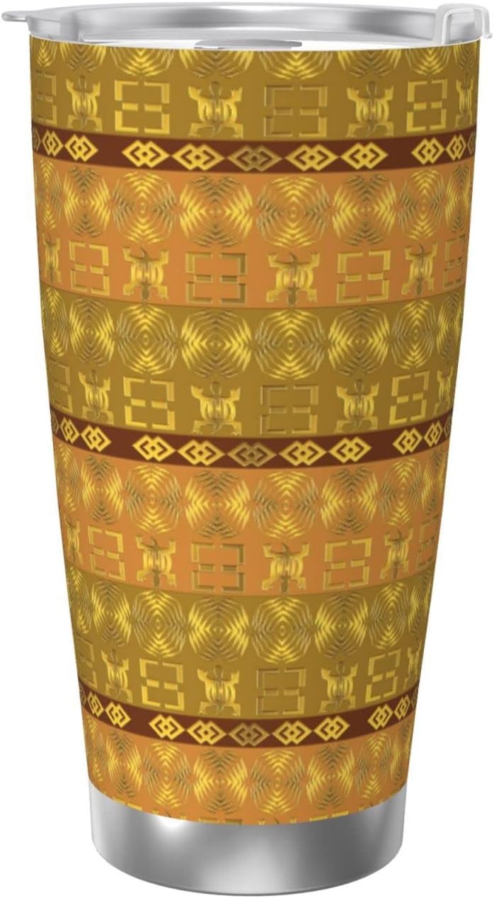DKJlitter Taza de automóvil de 20 onzas, patrón étnico africano con símbolos Adinkra con aislamiento al vacío, taza de acero inoxidable con