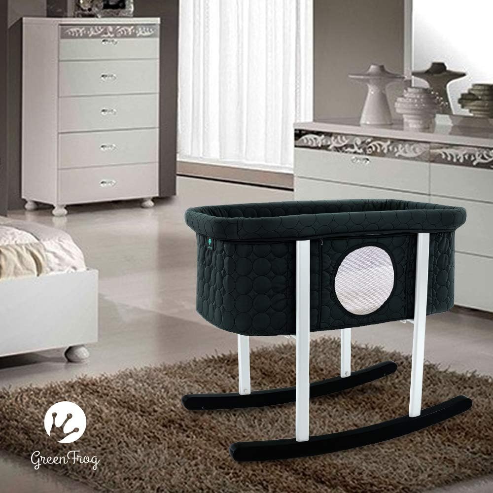 Cuna  Mecedora suave  Ventanas de malla  Colchón seguro para bebés  Ruedas ocultas para un fácil movimiento  Lavable  Ligero y portátil (negro)