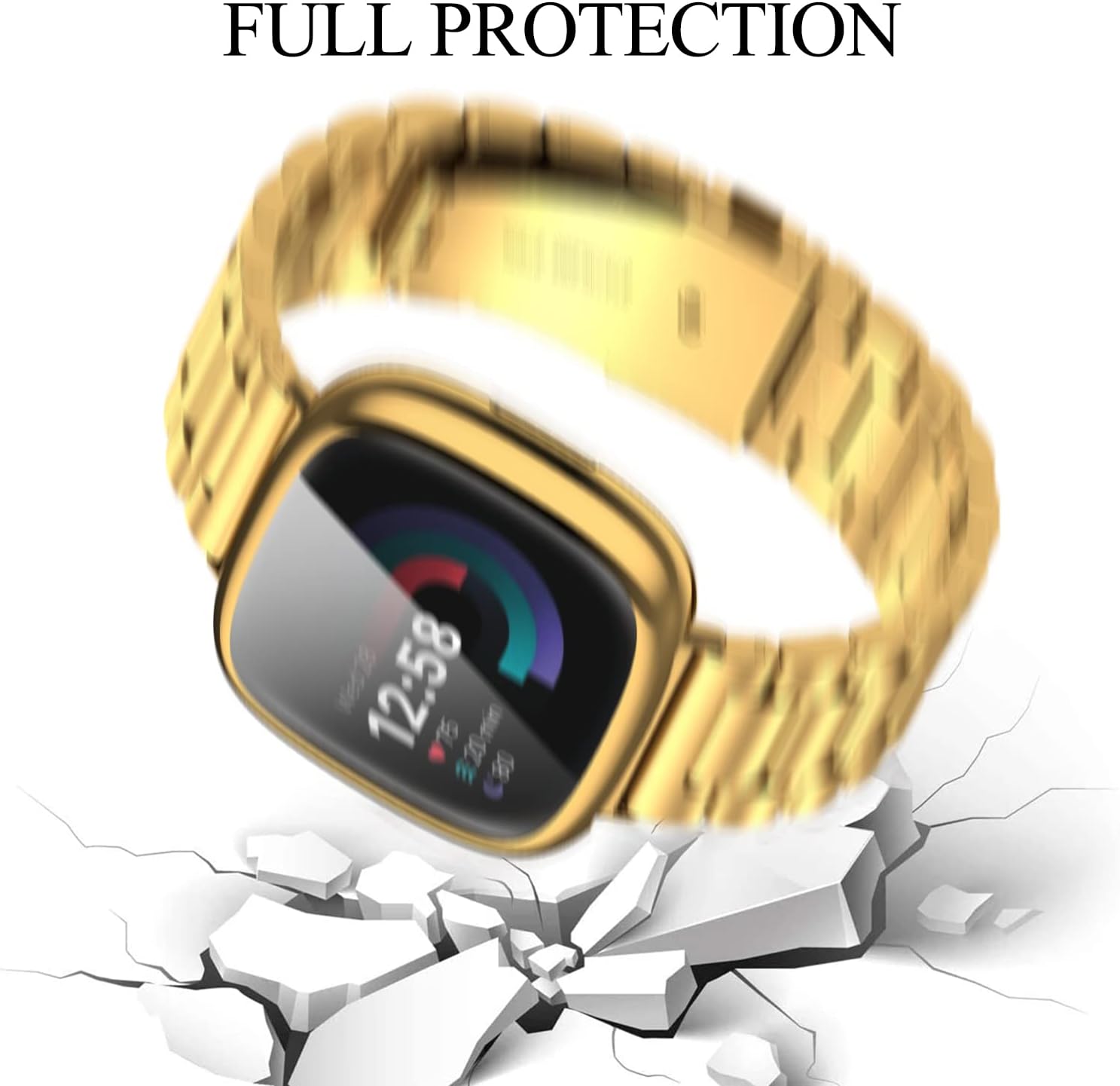 ZPJPPLX Correa de acero inoxidable sólido para Fitbit Versa 4Sense 2 con funda de reloj, correas de repuesto de metal Versa 3Sense y funda