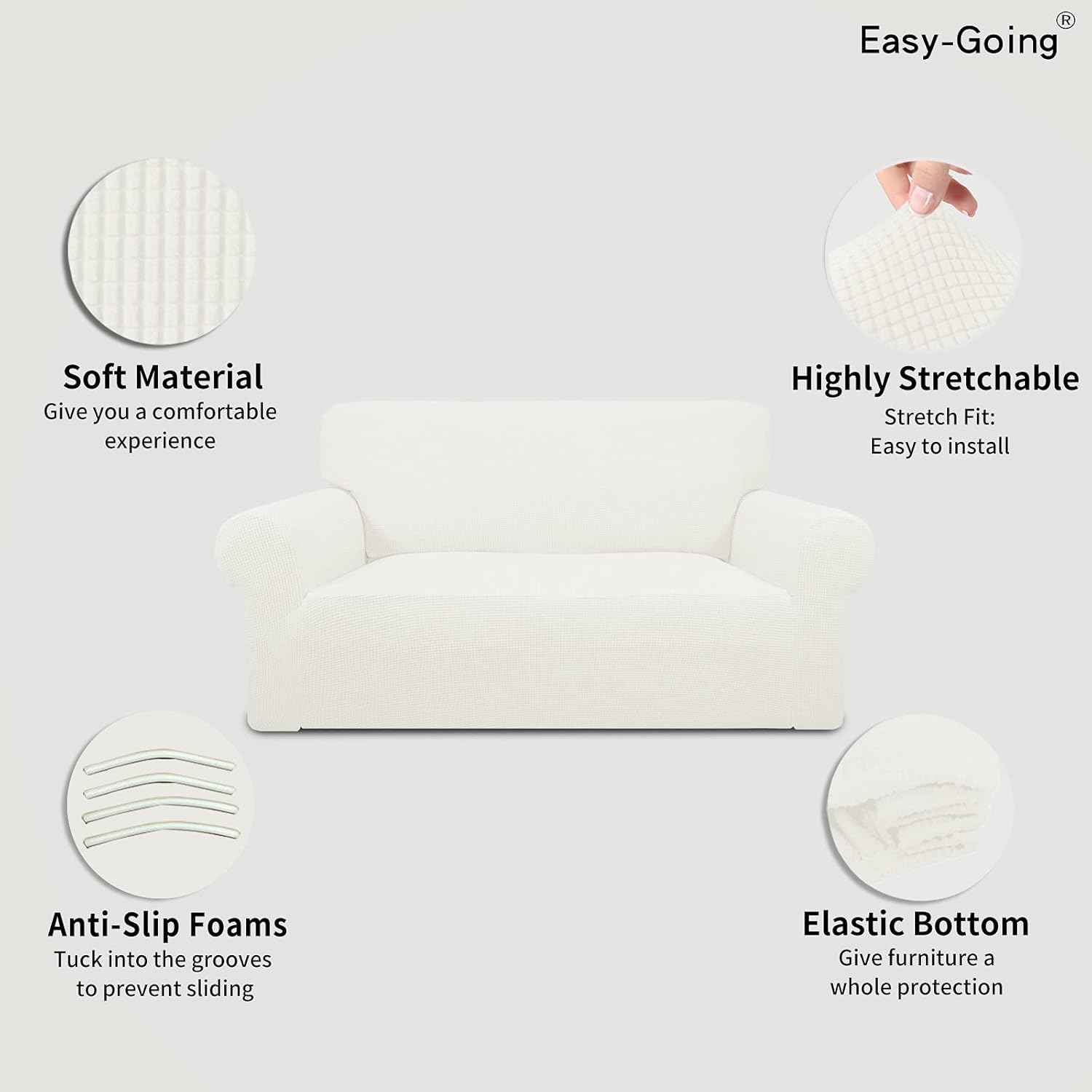 Easy-Going Funda elástica para sofá de 1 pieza, protector de muebles, suave con parte inferior elástica para niños, de poliéster, elastano, tela