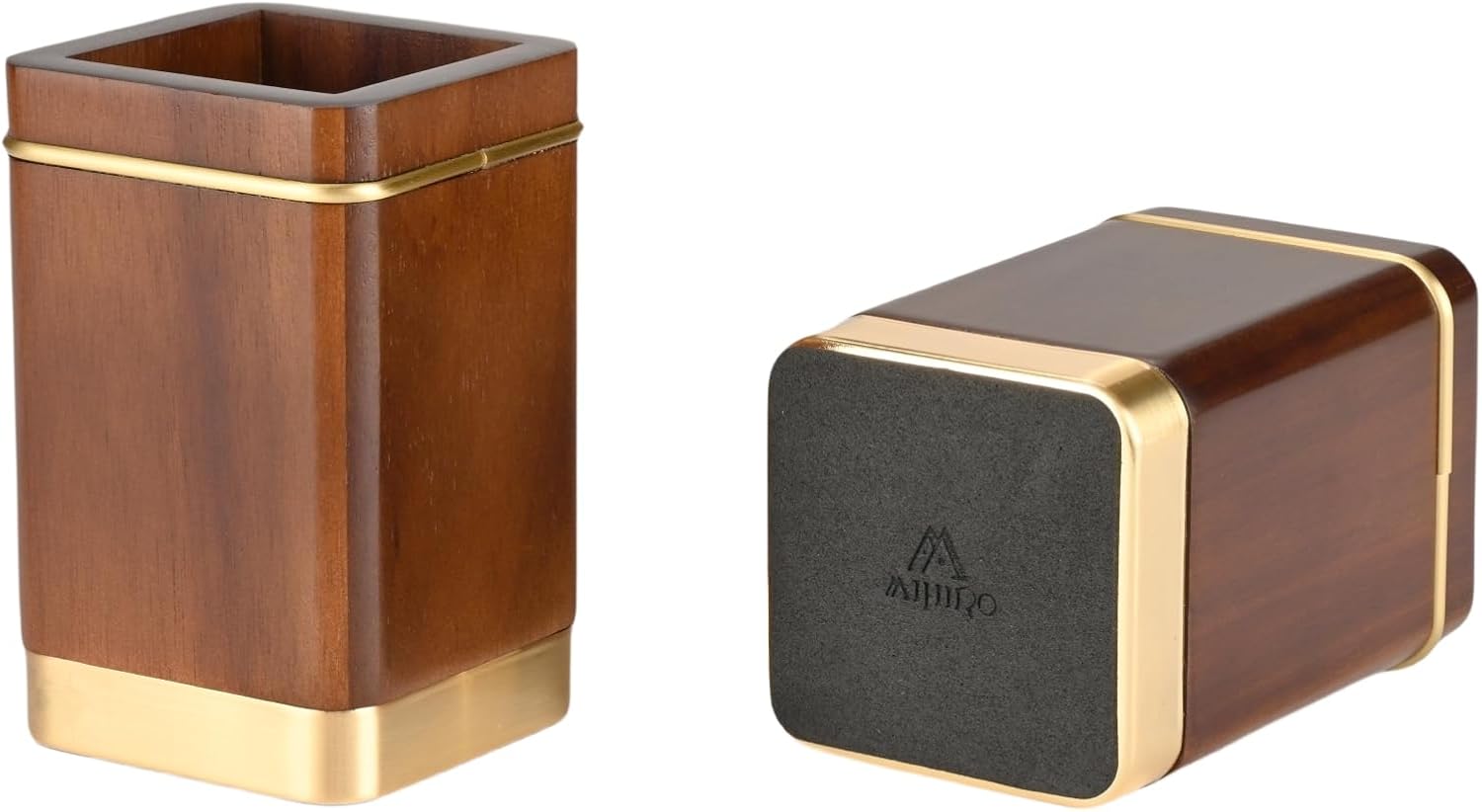 MIHIRO Juego de accesorios de baño de madera de acacia con dispensador de jabón de madera de tary, vaso de baño, jabonera, juego de accesorios de