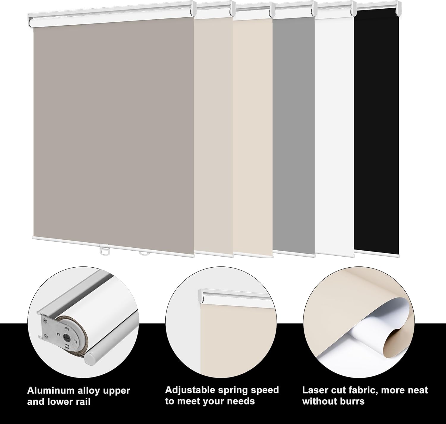 BERISSA Persianas enrollables opacas para ventanas, sin cordón, con aislamiento térmico, tela con protección UV, persianas personalizadas para