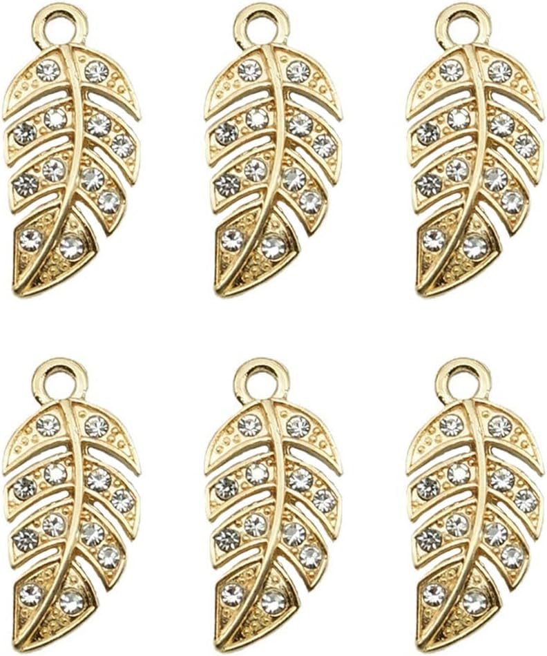 Dijes creativos de diamantes de imitación de hojas, 20 piezas, dijes de hoja de aleación para bricolaje, llavero, collar, aretes, accesorios de