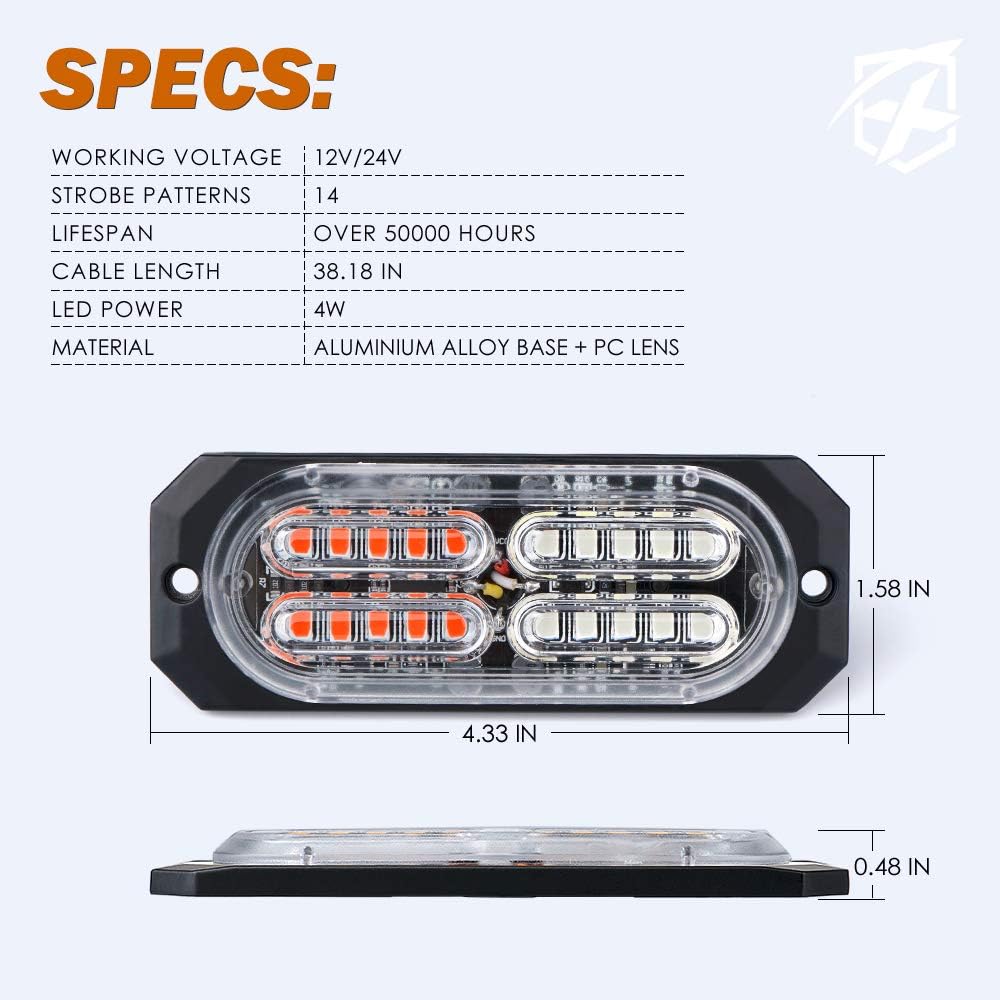 Xprite Kit de luces estroboscópicas de emergencia de 20 luces LED de montaje empotrado en superficie roja y azul, para salpicadero, parrilla,
