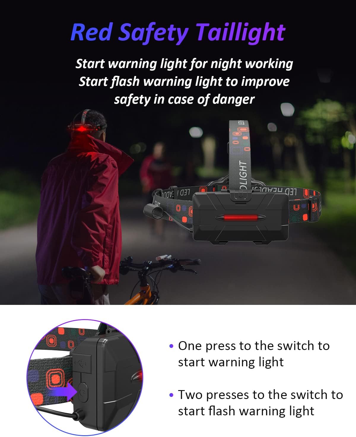 Pluralla Linterna frontal LED, 8 LED de 18000 lúmenes altos recargables con luz roja, luz de cabeza USB ligera, 8 modos de linterna impermeable para