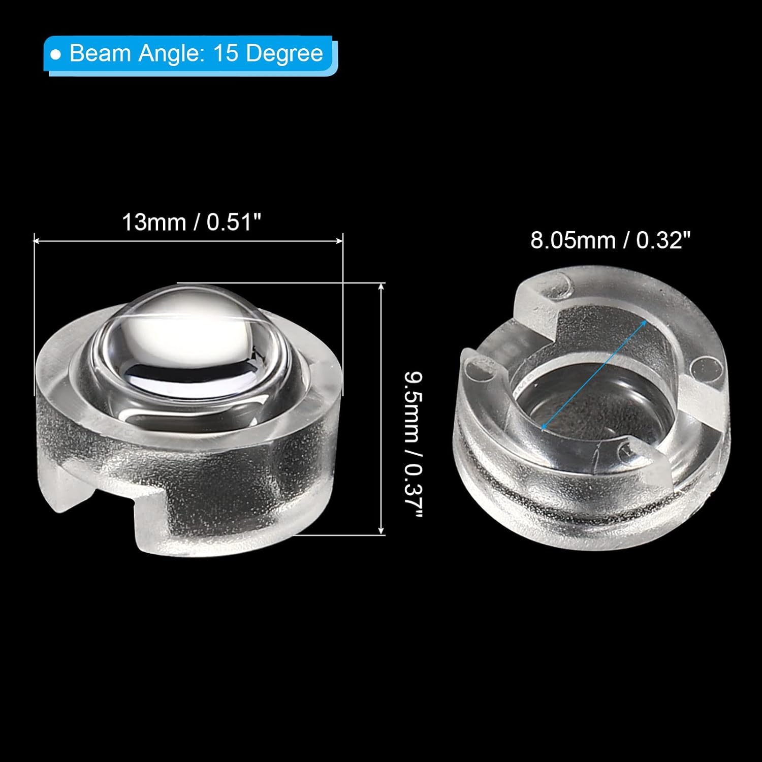PATIKIL Lente convexa LED de 0.512 in, 15 unidades de 15 grados de ángulo de haz de acrílico lente de condensador convexo óptico para lámparas LED