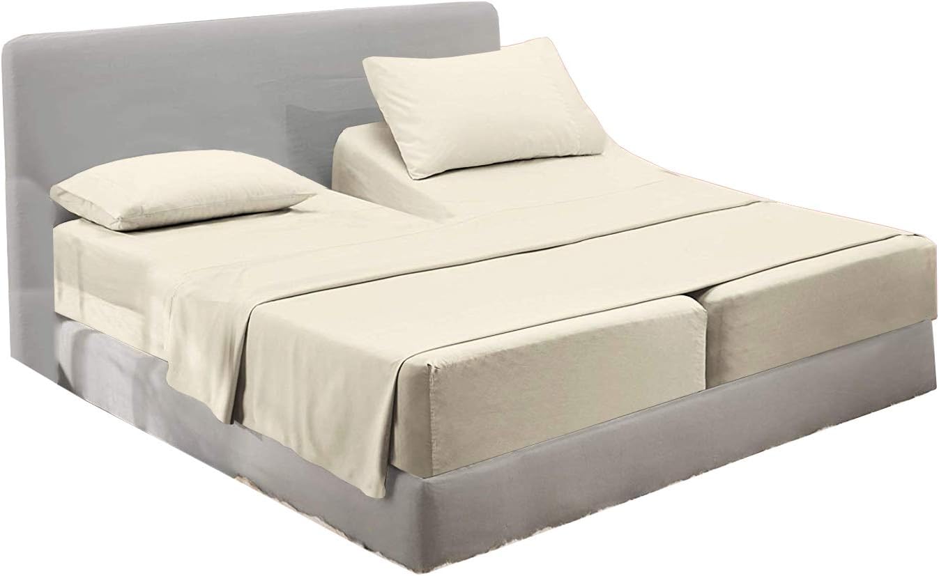Queen’s Linen Juego de sábanas divididas tamaño King para cama ajustable, juego de sábanas divididas King de 5 piezas, sábanas divididas King con