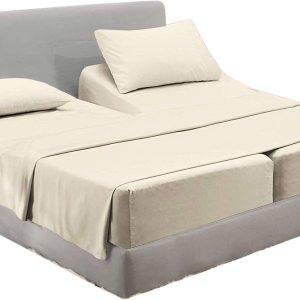 Queen’s Linen Juego de sábanas divididas tamaño King para cama ajustable, juego de sábanas divididas King de 5 piezas, sábanas divididas King con Queen’s Linen Juego de sábanas divididas tamaño King para cama ajustable, juego de sábanas divididas King de 5 piezas, sábanas divididas King con