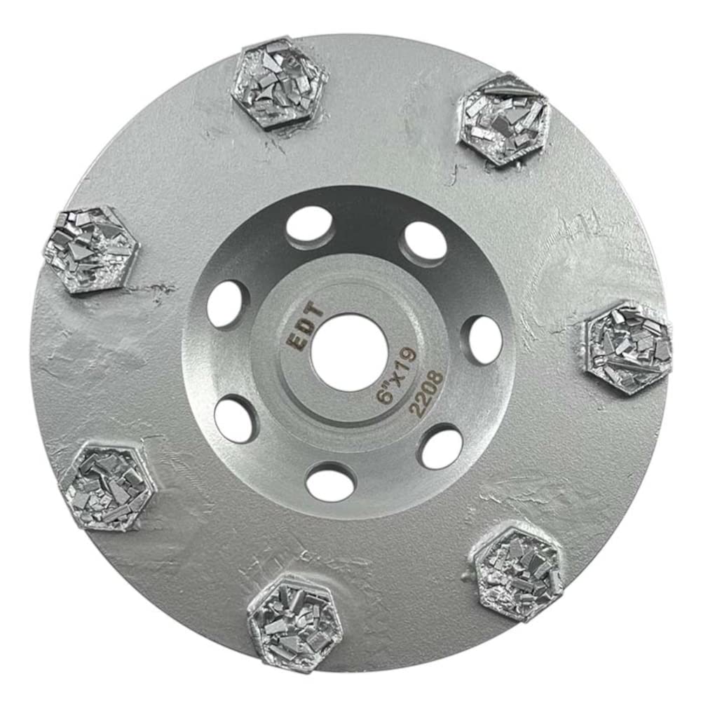Muela abrasiva PCD de 6″ para epoxi, pegamento, masilla y pintura, 7 segmentos PCD de viruta triturada, Hilti DG150 Arbor