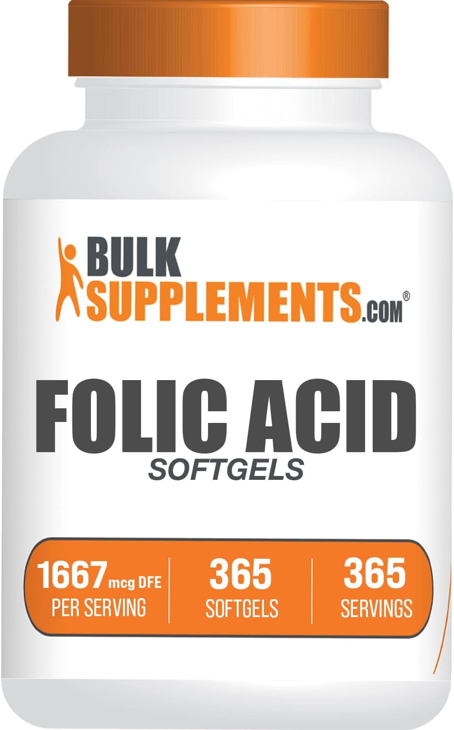 BULKSUPPLEMENTS.COM Ácido fólico 1000mcg – Cápsulas blandas de ácido fólico, vitamina B9, suplemento de ácido fólico, vitaminas prenatales de ácido